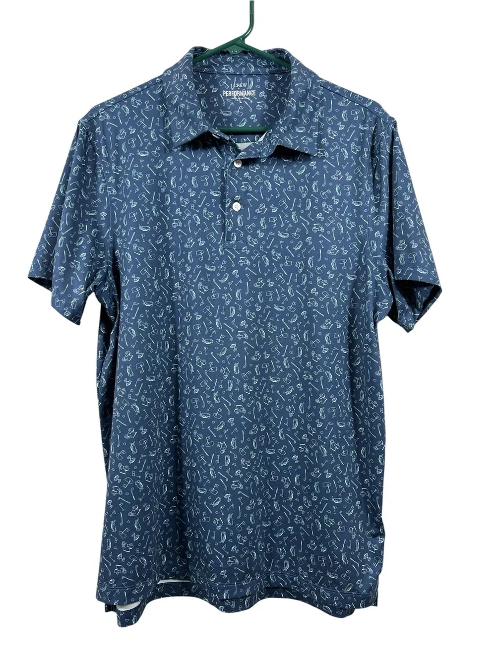 J. CREW MENS PERFORMANCE GOLF PRINT POLO shirt SS blue and mint size LARGE